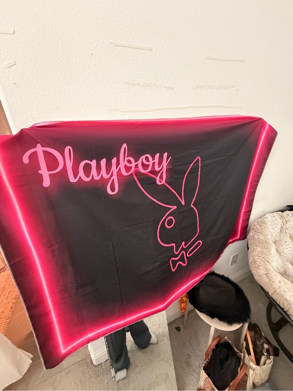 PLAYBOY Black Tapestry with Hot Pink Logo and Border